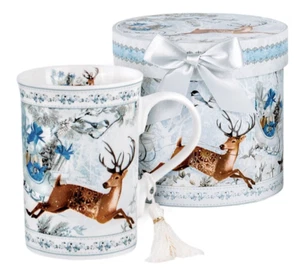STPGOODS Deer Mug Bone China Christmas Tea Coffee Mug Winter Holidays Mug 10 oz - Picture 1 of 5