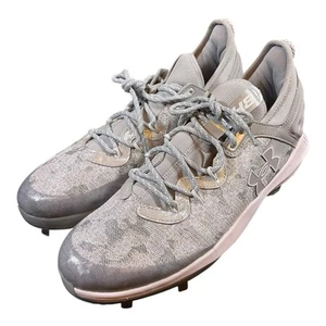 UA Men's size 12 Harper 8 Low ST Metal Baseball Cleats Gray/White 3026588-102 - Picture 1 of 9