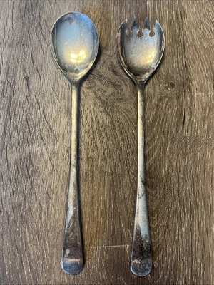 Набор посеребренных салатов середины века — вилка и ложка Rogers Italy 9 дюймов винтажная сервировка - Изображение 1 из 4