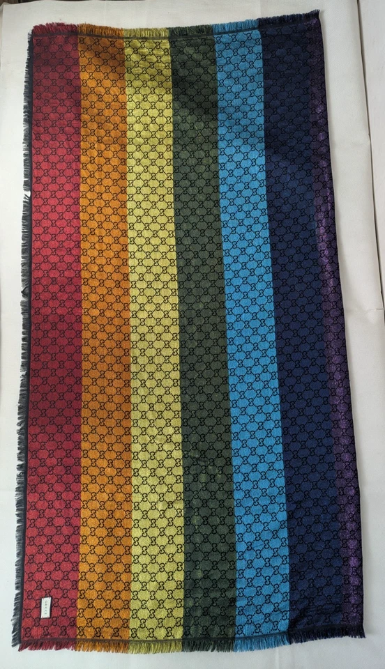 Authentic GUCCI Jacquard GG Pattern Multicolor Shawl Made in Italy. - Image 1 of 4