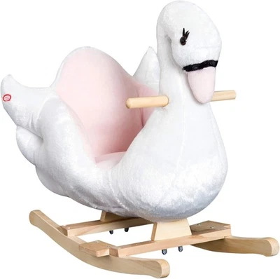 Kids Plush Swan Rocking Horse Ride-On Toy with Music for 18+ Months White Pink - Image 1 of 4