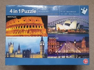 Puzzle " NUOVO " Tesco 4 in 1 Il Teatro Reale dell'Opera, Il Louvre, 2x 500 2x 1000 - Foto 1 di 4
