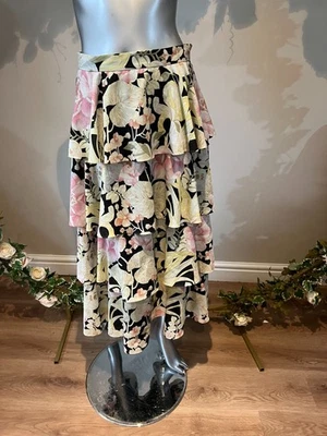 TED BAKER Midi Skirt Womens TB 2 UK 10 Black Floral Tiered Layered NEW - Image 1 of 4