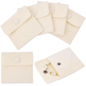 10Pcs Velvet Jewelry Pouches with Snap Button Off White Velvet Cloth Gift Sto... - Picture 1 of 5