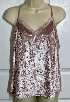 Soft Pink Crushed Velvet Lace Cami Babydoll Top Womens 1X RUNS SMALL Glam Fairy - Image 1 of 4