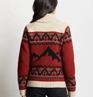 Pendleton Women's  Red Alpine Lambswool Zip Cardigan Sweater Mountains M.   D - Image 1 of 4
