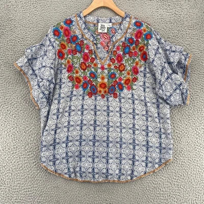Top Ivy Jane para mujer pequeño mediano azul floral bordado mangas cortas en capas Foto 1 de 4