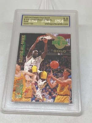 SHAQUILLE SHAQ O’NEAL CLASSIC 4-SPORT GOLD ROOKIE RC 1992 #315 USA MINT 9 - Image 1 of 4