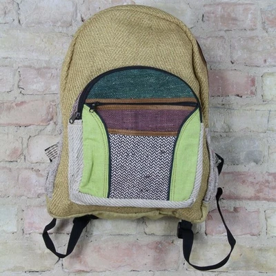 Rucksack Hanf Muster 04 beige bunt - Bild 1 von 2