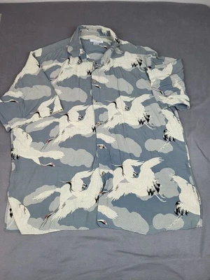 Citron Santa Monica Shirt Men XL Gray Birds All Over The Clouds Rayon Camp Shirt - image 1 of 4
