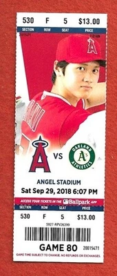SHOHEI OHTANI 2018  LOS ANGELES ANGELS ROOKIE YEAR BASEBALL FULL TICKET STUB/ MT - Image 1 of 2