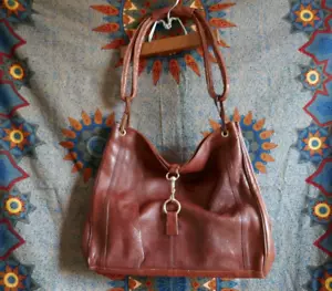 Genuine Leather Brown Boho Shoulder Bag with Attached Cosmetic Zip Pouch - Picture 1 of 16