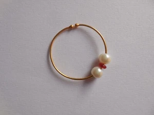 Pearl Indian Bridal Nose Ring Gold Plated Hoop Non Pierced Traditional Nath Cute - Picture 1 of 6