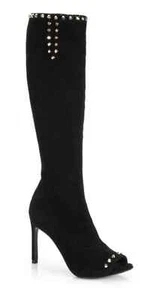 Stuart Weitzman Topeka Studded Stretch Suede Peep Toe Knee High Boots US 6 NEW - Picture 1 of 12