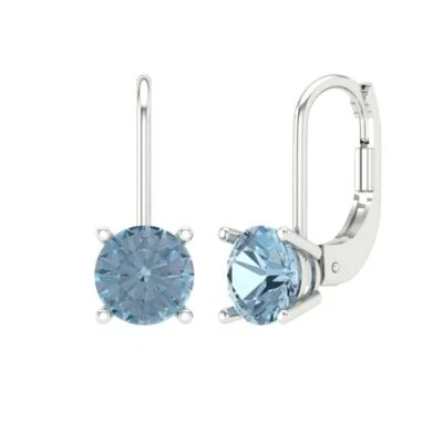 2.0 Round Solitaire Classic Drop Dangle gem anniversary Earrings 14k White Gold - Image 1 of 4