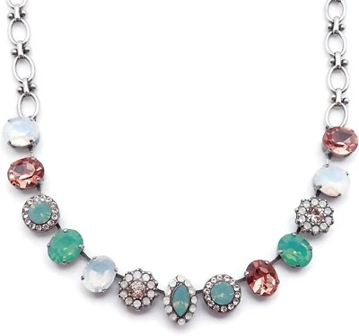Mariana Seaside Day Silver Necklace Lt Green & Lt Peach Crystal Mix 23439 NEW - Image 1 of 3