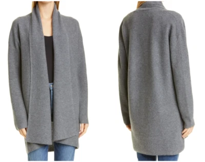 NORDSTROM SIGNATURE Grey Luxury Cashmere Open Front Shawl Cardigan XS 0/2 NEW 🤍 — 第 1/3 张图片