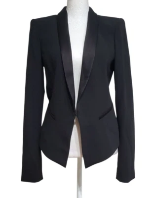 Chaqueta Alice + Olivia Negra Satén Solapa Recortada Espalda Talla 6 Foto 1 de 4