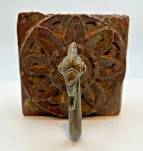 Antique India Wood and Brass Floral Wall Hook - Picture 1 of 3