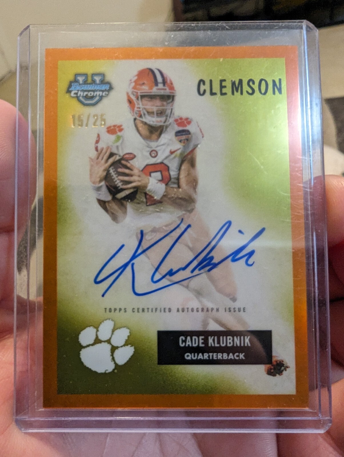 2023 Bowman Chrome U 1955 Orange Variation Cade Klubnik Auto /25  Clemson Tigers
