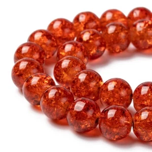 50 Crackle Glass Beads 8mm Burnt Orange Halloween Bulk Jewelry Supplies Set - Picture 1 of 2