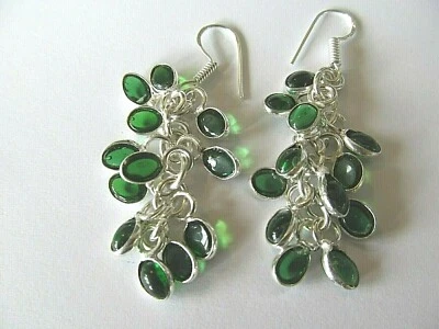 НОВЫЕ ПОЛИРОВАННЫЕ ЗЕЛЕНЫЕ ИЗУМРУДНЫЕ БУСИНЫ СТЕБЕЛЬ СЕРЕБРО ВИСЯЧИЕ СЕРЬГИ - Изображение 1 из 4