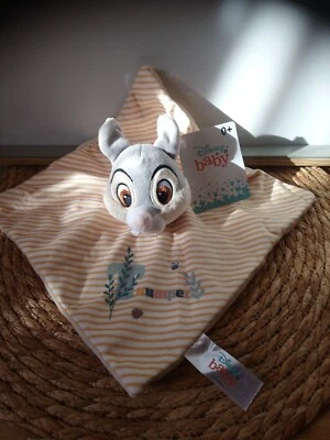 Doudou plat lapin Panpan Thumper gris blanc beige rayé jaune Disney Baby  - Photo 1/4