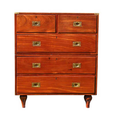 Cofre de campaña inglés caoba del siglo XIX en dos partes Foto 1 de 4