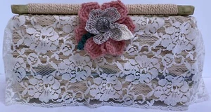 Lace Wicker Tapestry Sewing Basket Notions Kit Vintage Granny Chic Pin Cushion - Picture 1 of 24