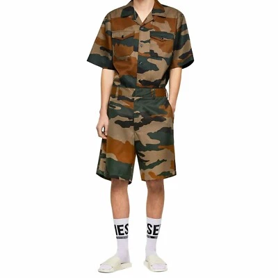 Pantalones Cortos Diesel P Berti Para Hombres Verde Camuflaje Ligeros Hasta la Rodilla Sarga Foto 1 de 4