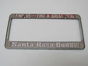 Vintage Santa Rosa Dodge License Plate Frame Metal Embossed Holder Tag CA Rare - Picture 1 of 4
