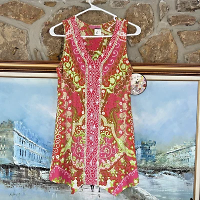 New Joyous and Free Colorful Beaded V Neck Sleeveless Short Dress Size S XS Mini - Image 1 of 4