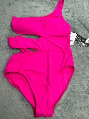 NWT LA Blanca Manhattan One Piece Swimsuit Cutout One Shoulder Womens 12 Pink 1 - Image 1 of 4