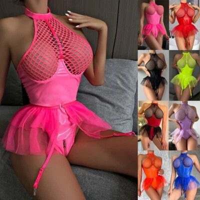 UK Womens Babydoll Bodysuit Lingerie Babydoll Nightwear Fishnet Erotic Underwear - image 1 of 4