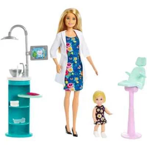 Muñeca Dentista Barbie y Juego Rubia con Muñeca Paciente Pequeña y Accesorios FXP16 - Imagen 1 de 6