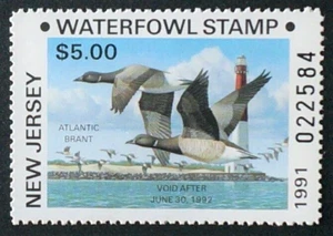 1991 New Jersey Non-Resident Duck Stamp, #NJ8A, $$$ Below Face $$$$ - Bild 1 von 2