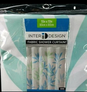 Inter Design Leaves polyester Fabric Shower Bathtub Curtain aqua green 72x72 New - Picture 1 of 4