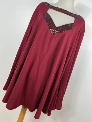 Roaman's 26/28 2X 衬衫上衣红葡萄酒装饰镂空束腰外衣弹力 L/S Y3 — 第 1/4 张图片