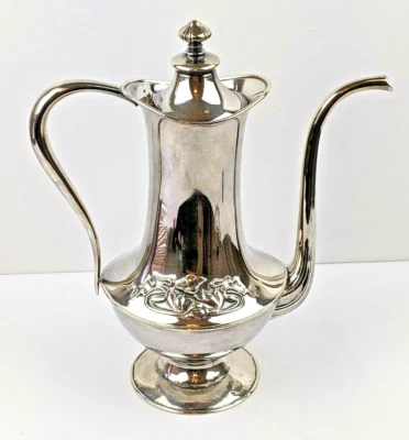 Шикарный антикварный декорированный серебряной тарелкой кофейник чайник цветок мака 9,5 - Изображение 1 из 4