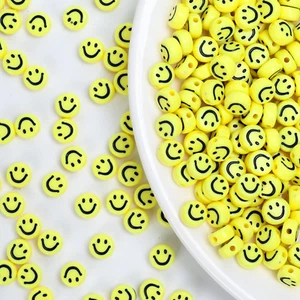 300Pcs Yellow Smile Face Acrylic Beads,7 Mm Acryl Happy Face Spacer Beads for DI - Picture 1 of 7