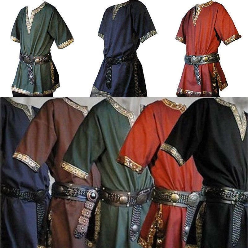 Medieval Renacimiento Hombres Túnica Vikingo Sajón Manga Corta Camisa Halloween Juegos con disfraces Foto 1 de 4