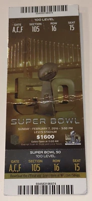 Boleto del Super Bowl 50 Super Bowl 2016 Payton Manning Broncos Von Miller Jugador Más Valioso Foto 1 de 2