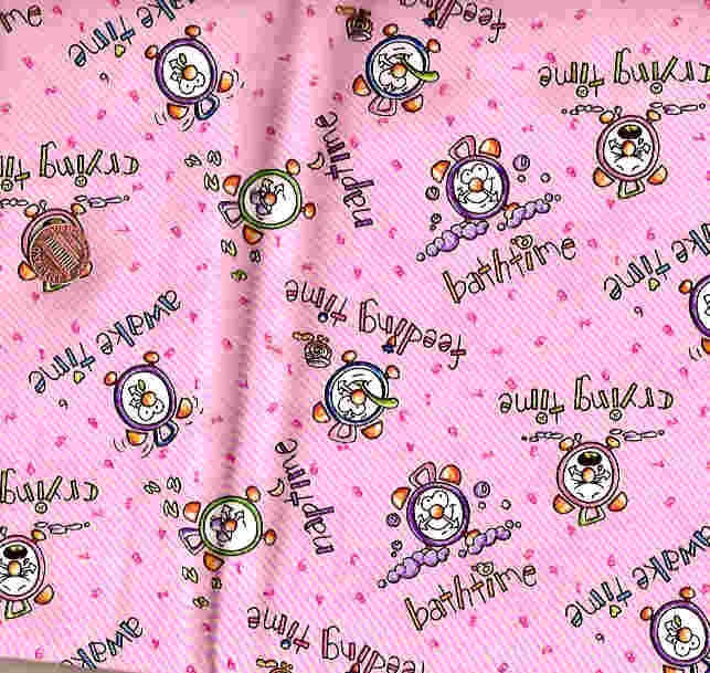 Peekaboo pink time clock childrens Moda fabric - Image 1 of 1