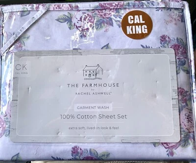 FARMHOUSE Rachel Ashwell Shabby Chic Cal King Sheet Set Floral 100% Cotton Pink - Image 1 of 4