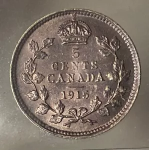 CANADA GEORGE V SILVER 5 CENTS 1915 - ICCS AU50 - Picture 1 of 3