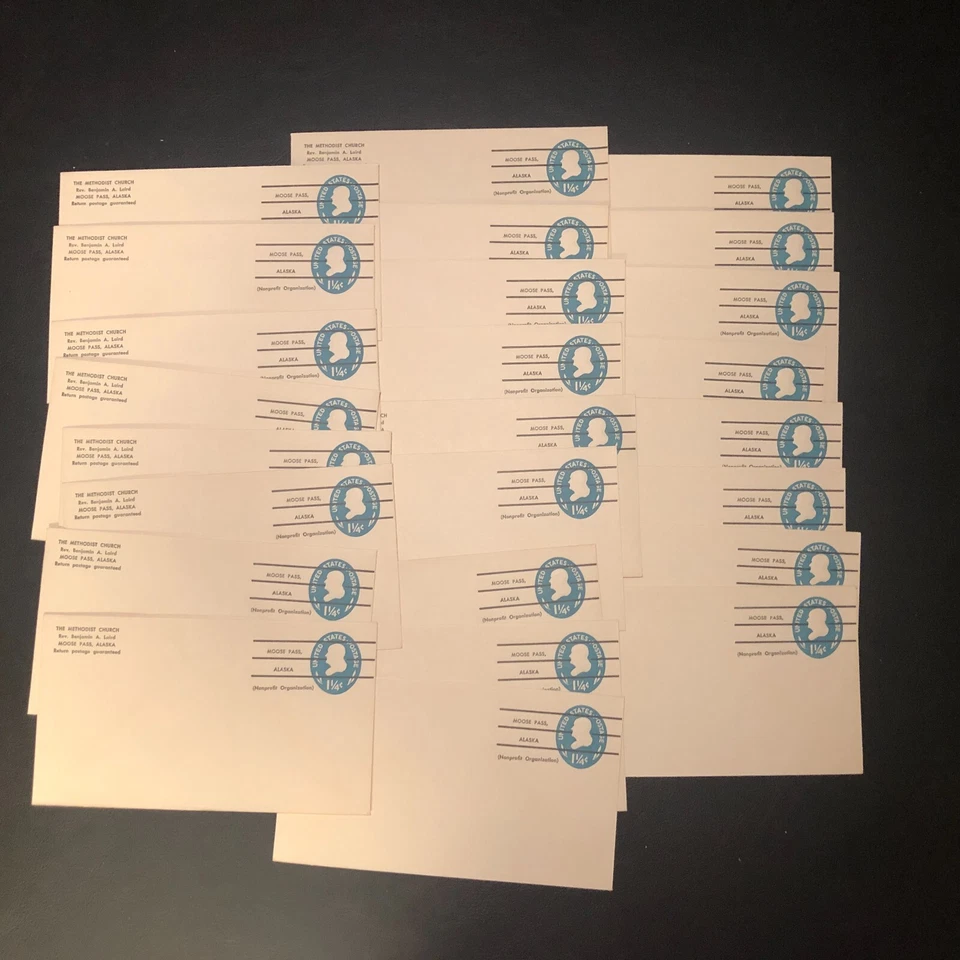 Vintage Paper 4 Crafting: 1¼c 1950s Stamped Envelopes, Moose Pass AK; 25 Pieces - Image 1 of 1