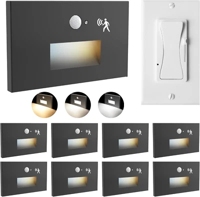 8 Pack Motion Sensor LED Step Lights, 3 Color Stepless Dimmable 120V Hardwired I - Image 1 of 4