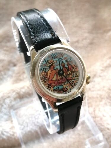 Montre Femme Vintage Watch Mécanique Western Cowboy  Métal Argenté Swiss Made
