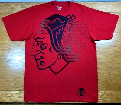 Chicago Blackhawks T-Shirt Men's Large Red Black Adult NHL Hockey Oversized Logo - Image 1 of 4
