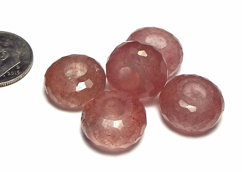 CUARZO FRESA 14mm Cuentas Rondelle Facetadas 5mm AGUJERO GRANDE 2 piezas Foto 1 de 1